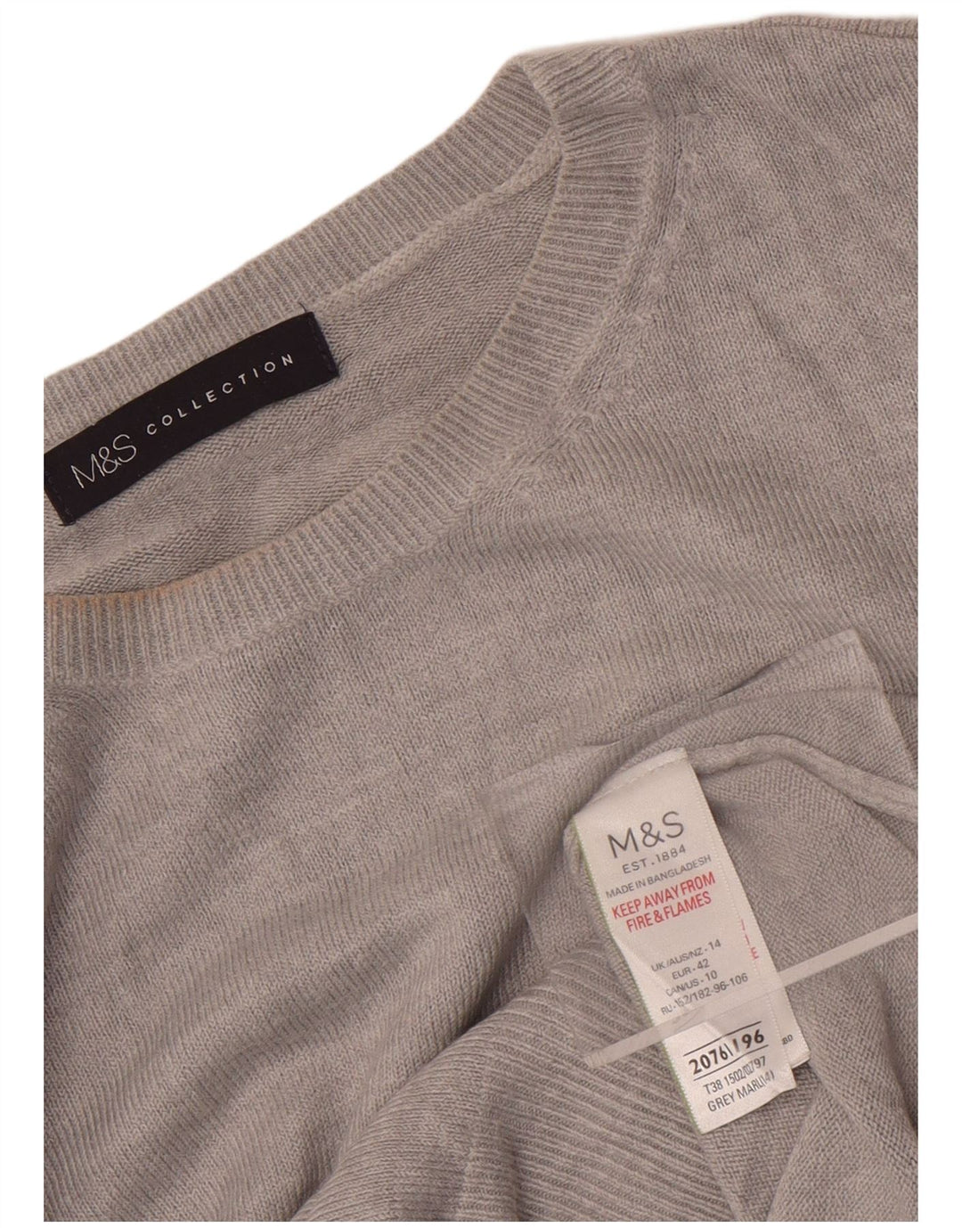 Marks & Spencer Suéter de cuello redondo para mujer UK 44 Acrílico gris grande