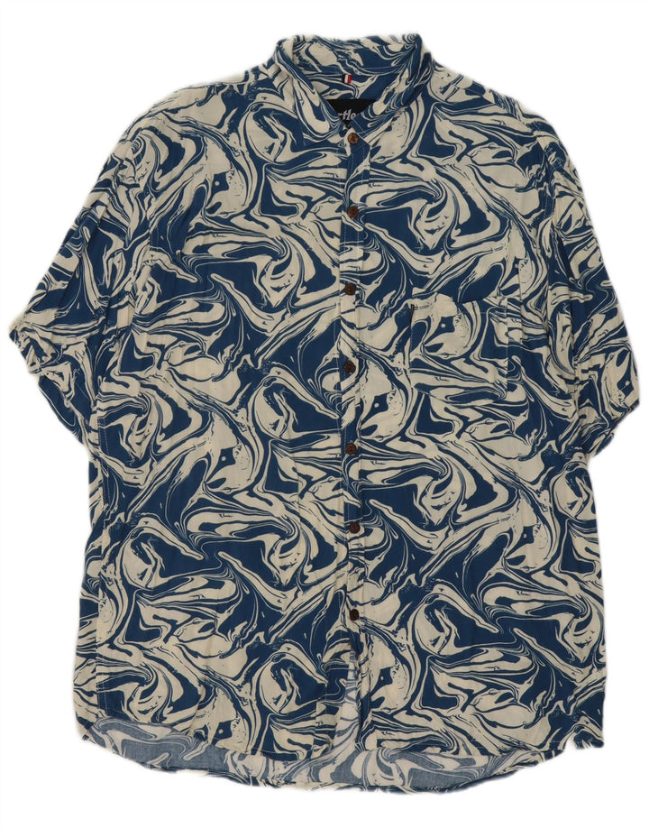 Heartless Camisa de manga corta con patrón abstracto para hombre 2XL Algodón azul marino