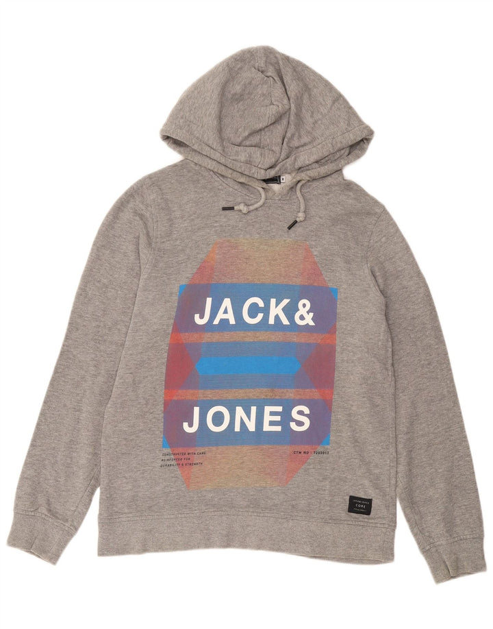 JACK & JONES Hombre Sudadera Con Capucha Gráfica Jersey De Algodón Gris Medio