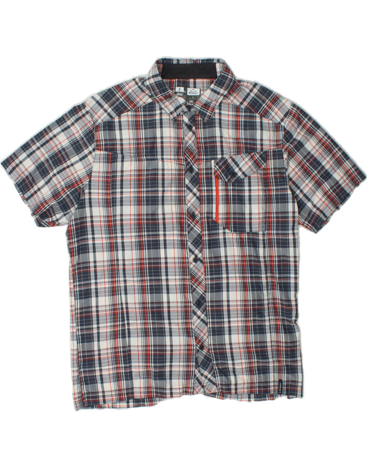 MC KINLEY Mens Short Sleeve Shirt Large Navy Blue Check Polyamide Vintage MC Kinley and Second-Hand MC Kinley from Messina Hembry 