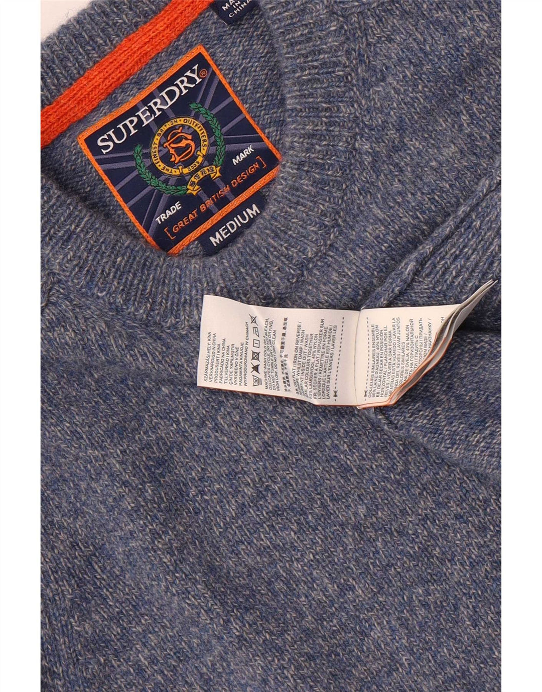 Superdry Jersey De Cuello Redondo Para Hombre De Lana De Cordero Moteada En Azul Medio