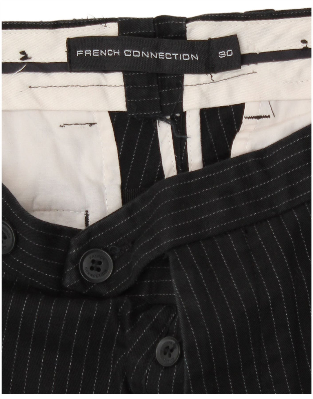 French Connection Pantalones cortos chinos para hombre W30 Algodón a rayas negras medianas