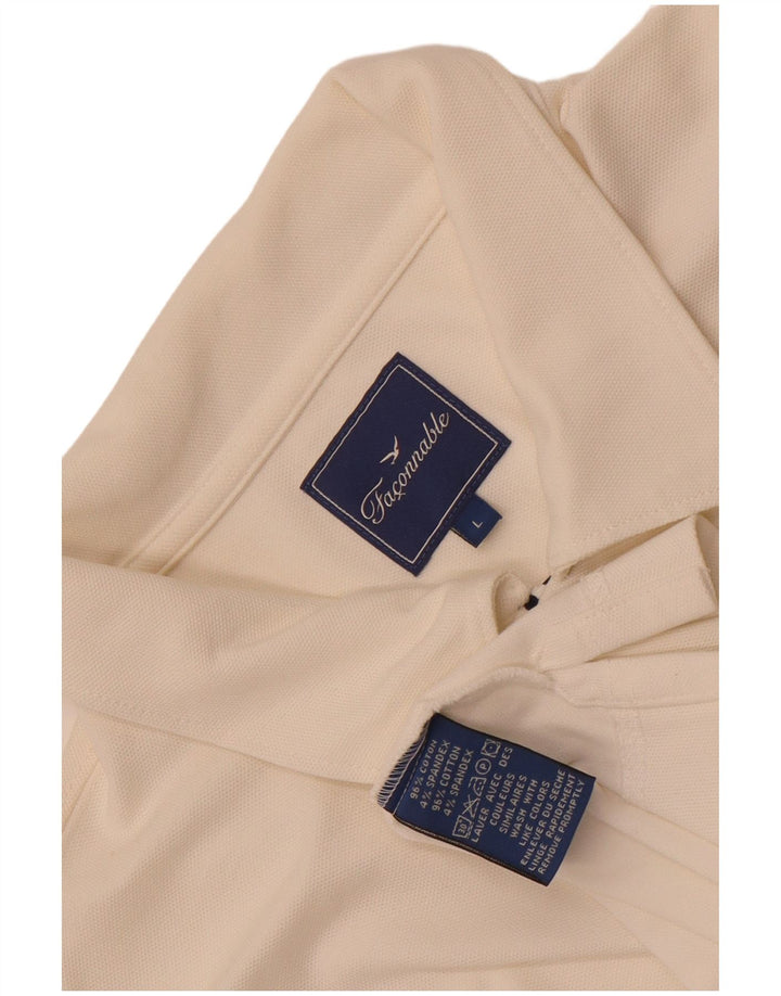 Faconnable Polo de manga larga para hombre de algodón blanco grande