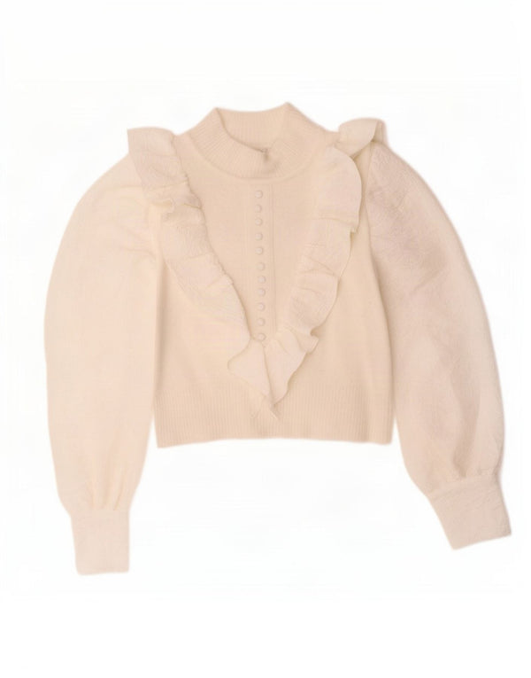 Zara Mujer Crop Turtle Neck Jumper Sweater UK 10 Small Off White Acrílico
