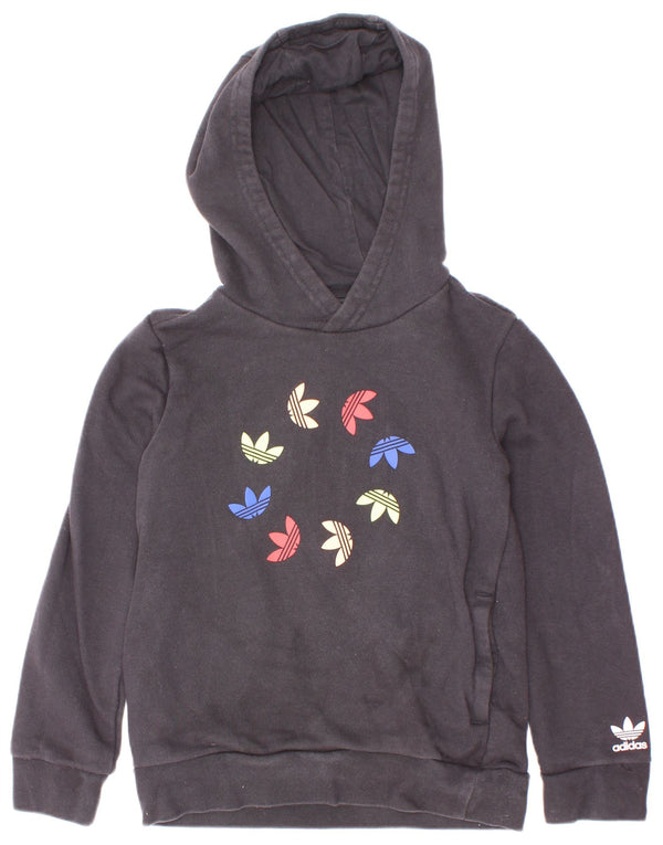 Adidas - Sudadera con capucha para niños, 7-8 años, algodón negro