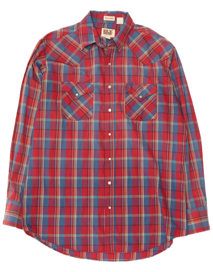 Ely Catteleman Camisa alta para hombre grande a cuadros rojos