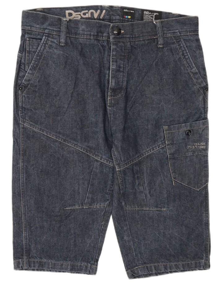 Vintage Hombres Cargo Denim Shorts W32 Azul Marino Medio