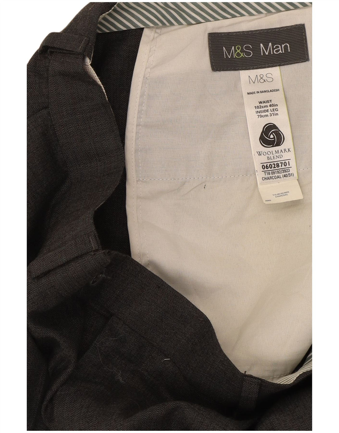Marks & Spencer Pantalones informales rectos para hombre W40 L31 Lana gris