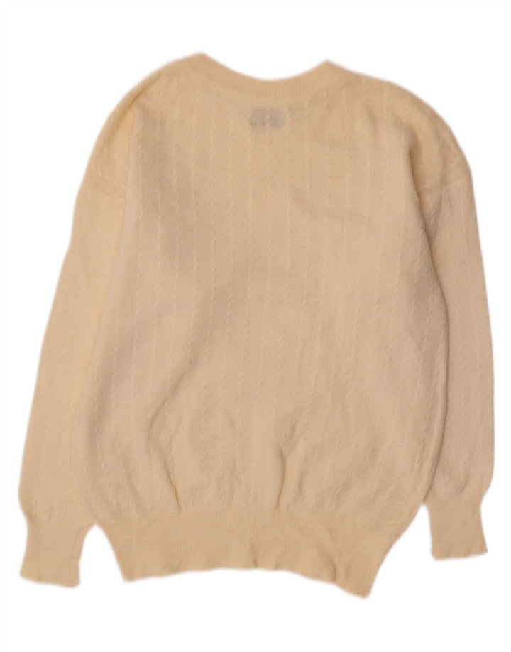 BENETTON Suéter corto con cuello redondo para mujer UK 12 Medium Off White