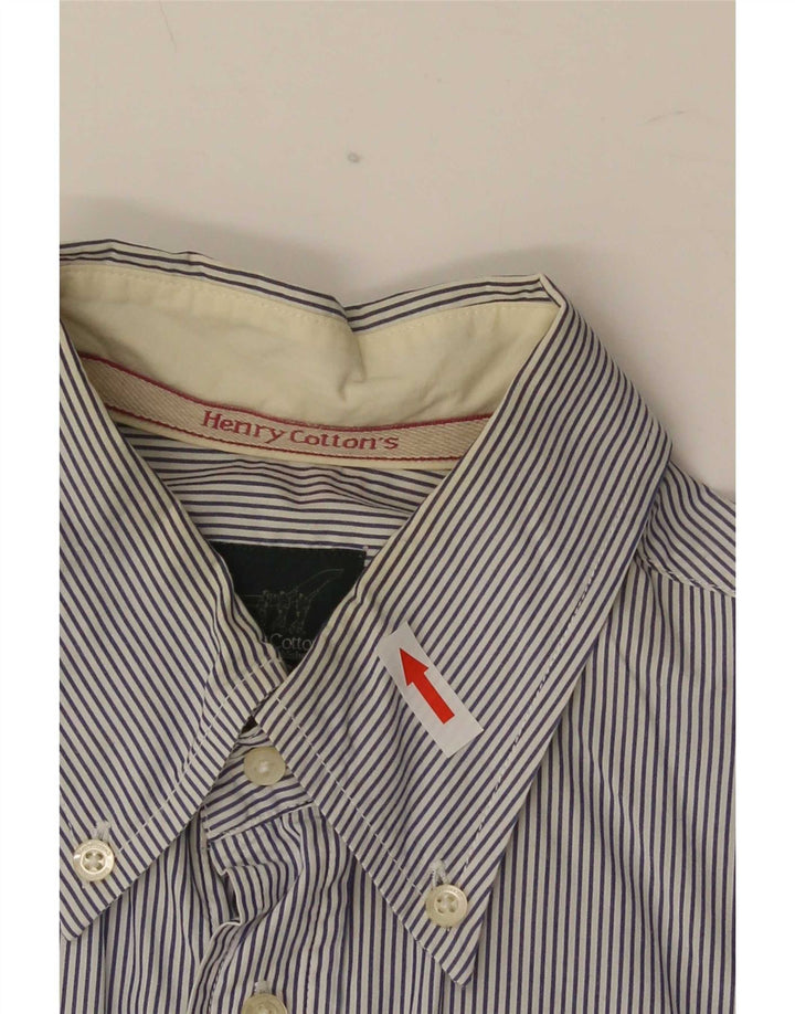 Henry Cottons Camisa para hombre Talla 39 Algodón a rayas azul medio