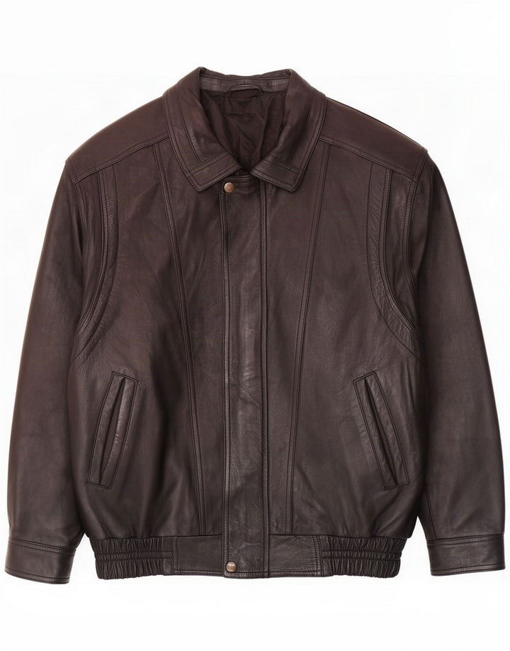 Chaqueta bomber de cuero vintage para hombre EU 50 Large Black