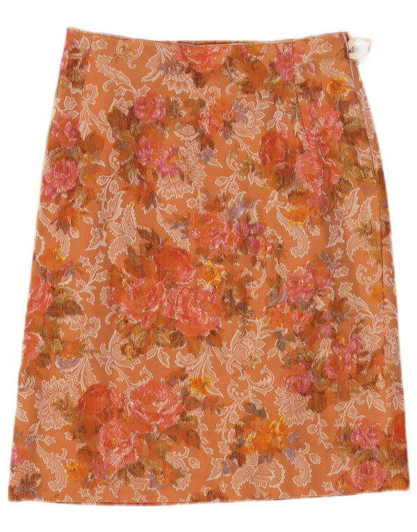 Falda recta vintage para mujer W28 Floral naranja medio