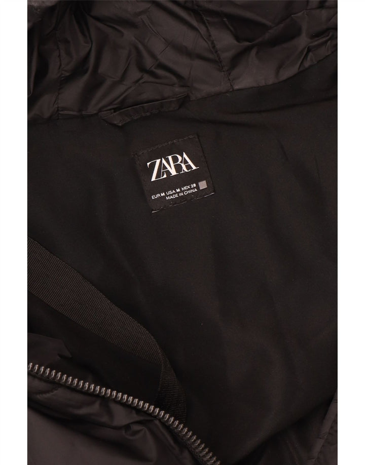 ZARA Mujer Abrigo Acolchado Extragrande Con Capucha UK 44 Medium Negro