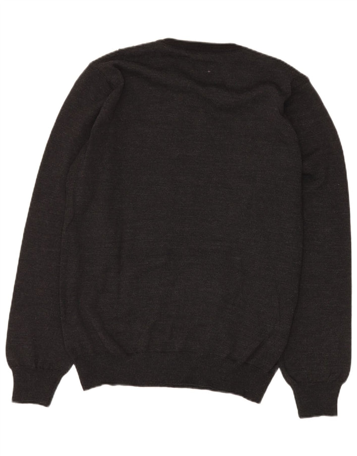 KITARO Jersey con cuello en V para hombre de lana a cuadros gris grande