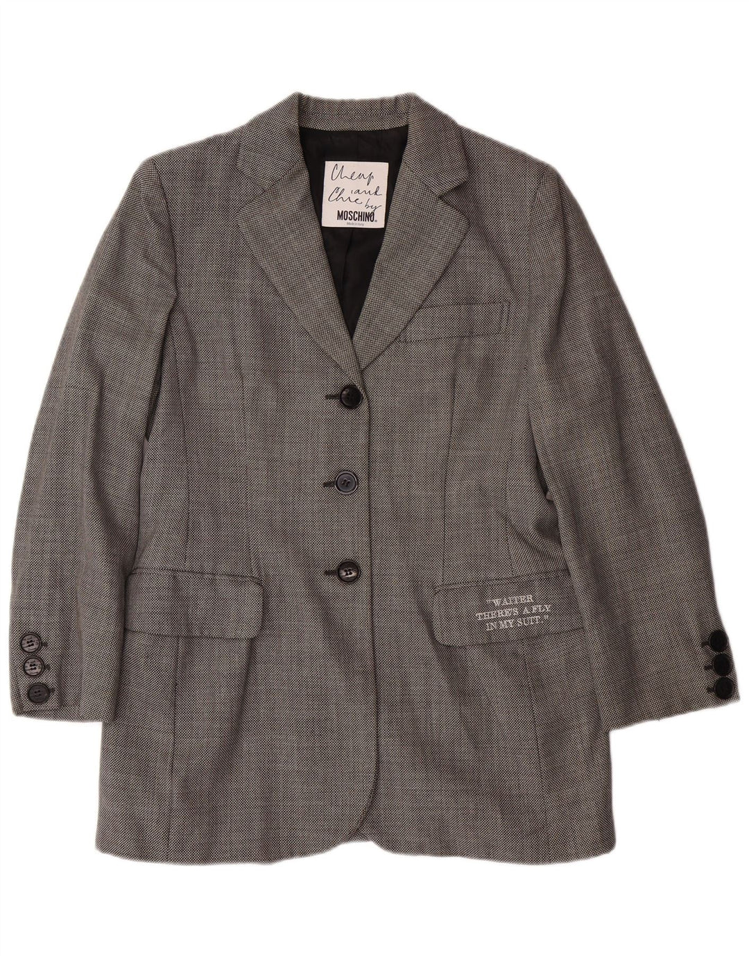 MOSCHINO Chaqueta tipo blazer barata y elegante para mujer UK 44 Grande Gris Clásico