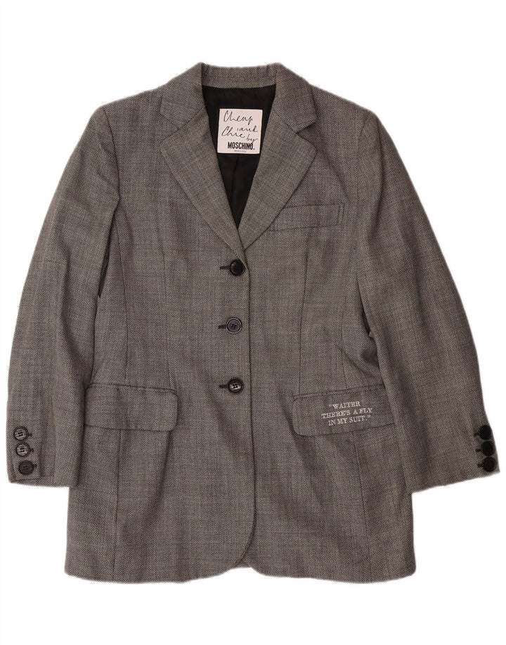 MOSCHINO Chaqueta tipo blazer barata y elegante para mujer UK 44 Grande Gris Clásico