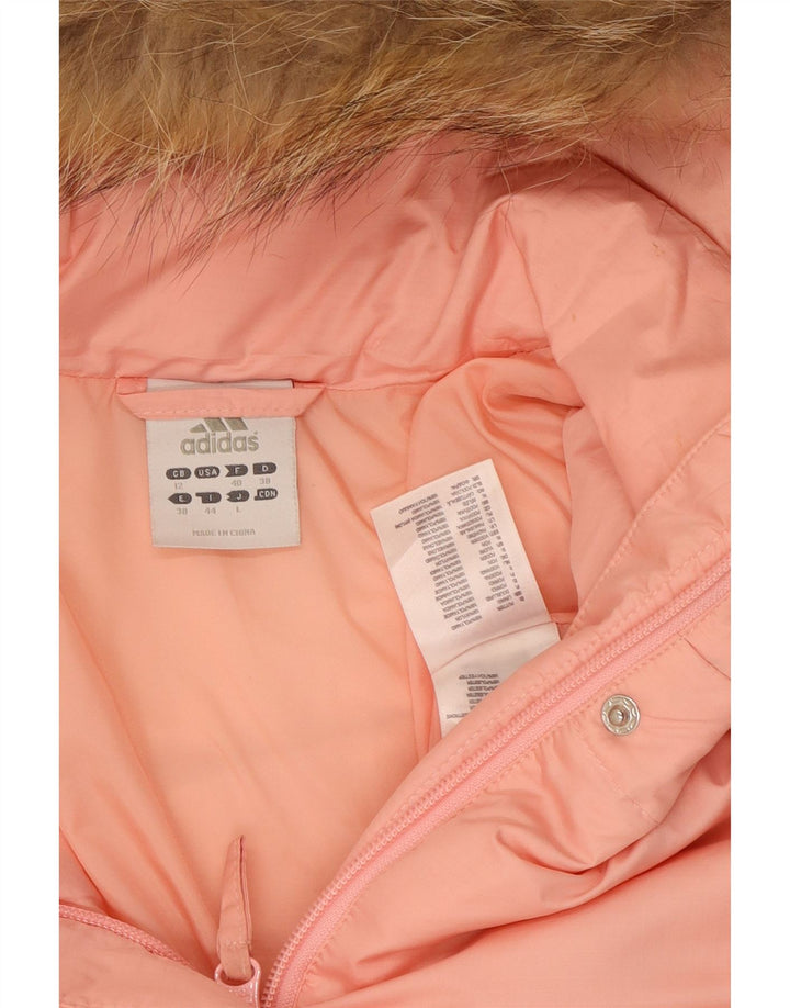 Adidas Chaqueta acolchada con capucha para mujer UK 12 Poliéster rosa medio