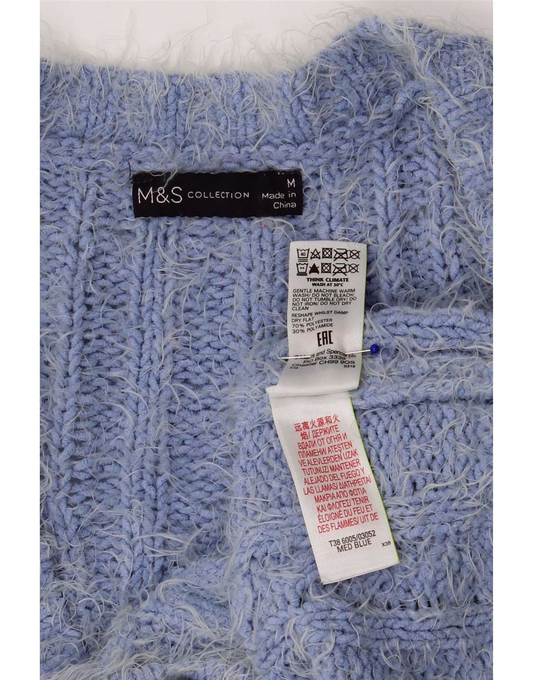 Marks & Spencer Suéter tipo cárdigan para mujer UK 44 Poliéster azul medio