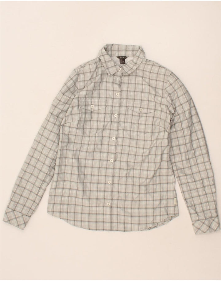 EDDIE BAUER Womens Loose Fit Shirt UK 6 XS Grey Check Polyester Vintage Eddie Bauer and Second-Hand Eddie Bauer from Messina Hembry 