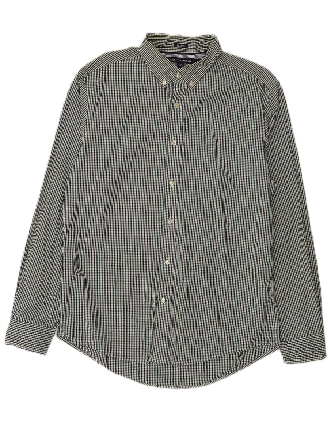 Camisa Tommy Hilfiger de corte personalizado para hombre de algodón a cuadros verde grande