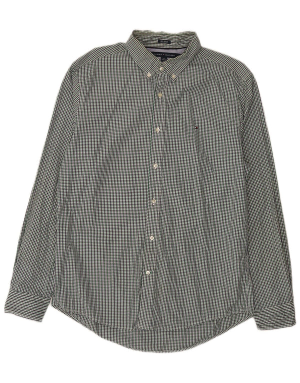 Camisa Tommy Hilfiger de corte personalizado para hombre de algodón a cuadros verde grande