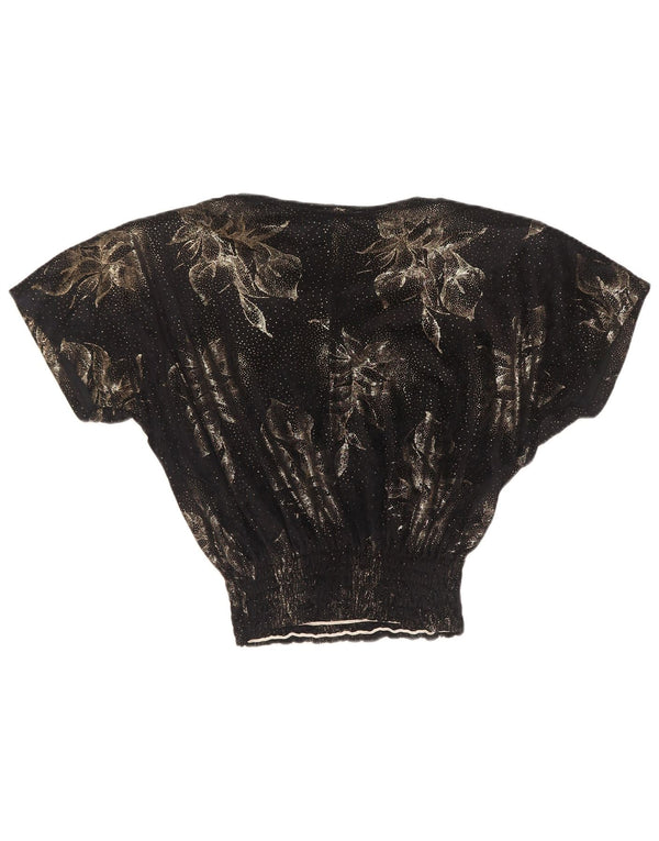 Diana Bentall's Blusa extragrande corta para mujer UK 10 Small Black Floral
