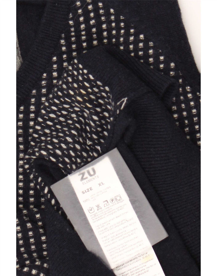 Zu Elements Jersey gráfico con cuello en V para hombre XL Lana geométrica azul marino