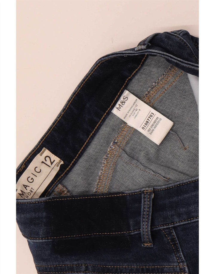 Marks & Spencer Pantalones cortos vaqueros mágicos para mujer UK 12 Medium W28 Azul marino