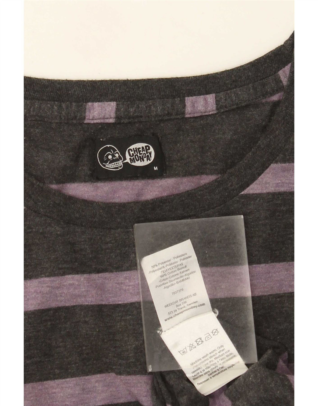 Camiseta de hombre de Cheap Monday, parte superior de poliéster a rayas gris medio