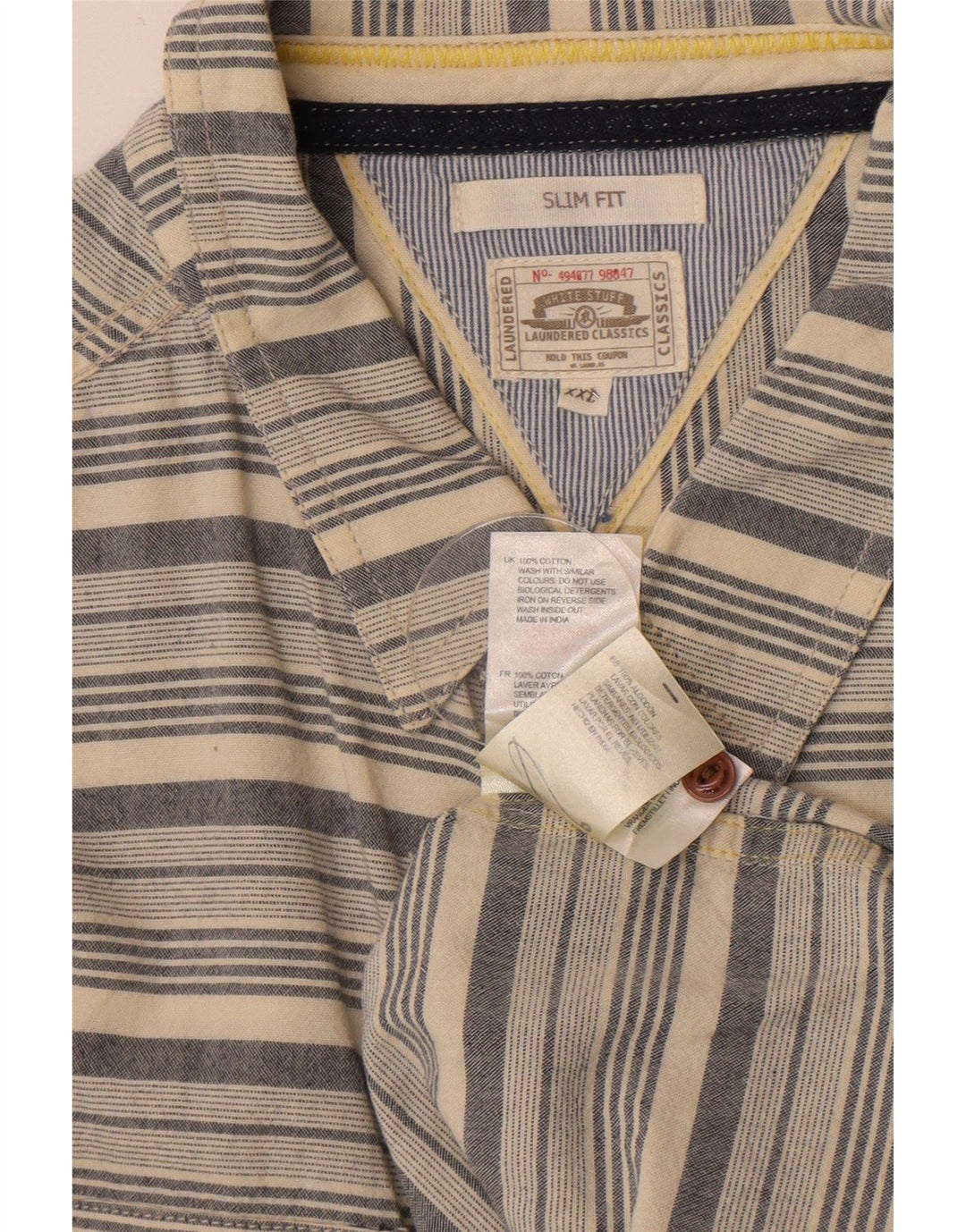Camisa ajustada de hombre White Stuff de algodón a rayas beige 2XL