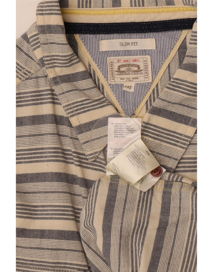 Camisa ajustada de hombre White Stuff de algodón a rayas beige 2XL