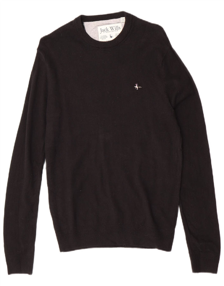 Jack Wills Jersey con cuello redondo para hombre, talla pequeña, algodón negro