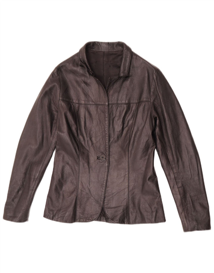 Vintage mujer 1 botón cuero Blazer chaqueta IT 42 medio negro