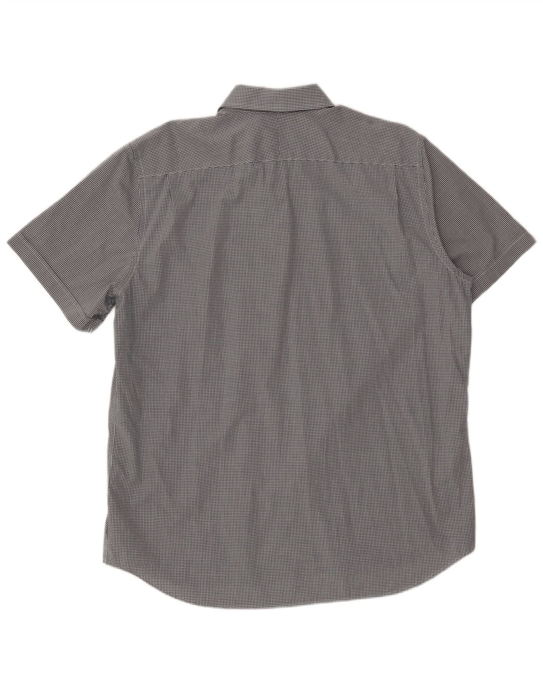 LACOSTE Camisa de manga corta para hombre Talla 44 17 1/2 XL Cuadros negros