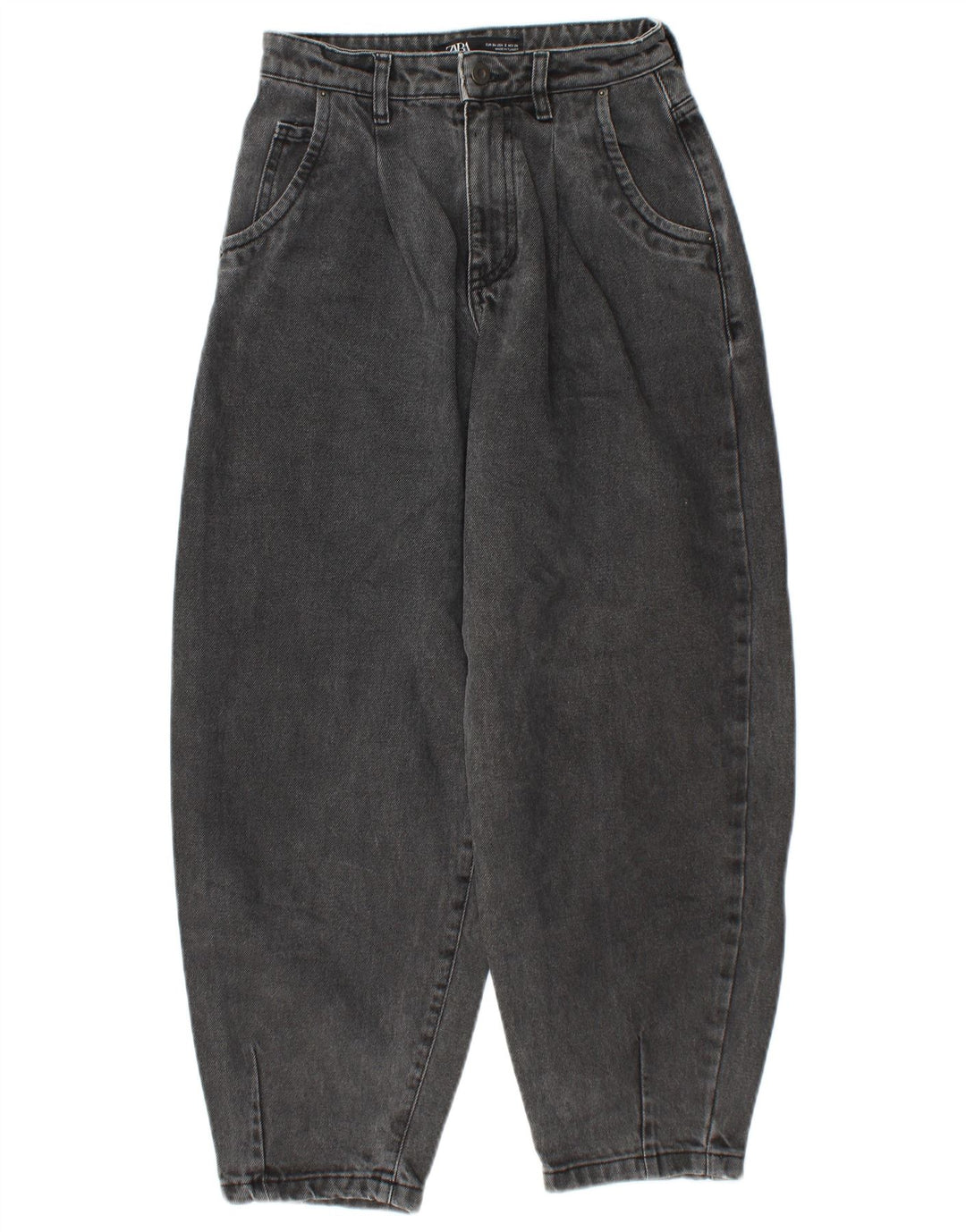 ZARA Vaqueros de cintura alta con corte globo para mujer EU 34 2XS W24 L25 Gris