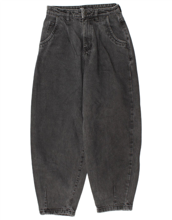 ZARA Vaqueros de cintura alta con corte globo para mujer EU 34 2XS W24 L25 Gris