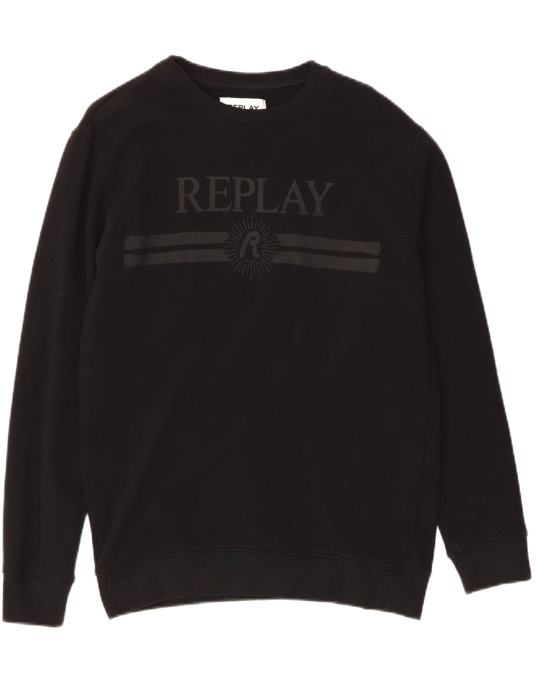 REPLAY Mens Graphic Sweatshirt Jumper Medium Black Vintage Replay and Second-Hand Replay from Messina Hembry 