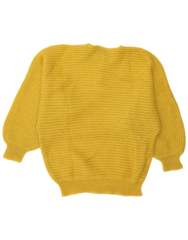 Vintage mujer botón cuello jersey suéter Reino Unido 18 XL amarillo