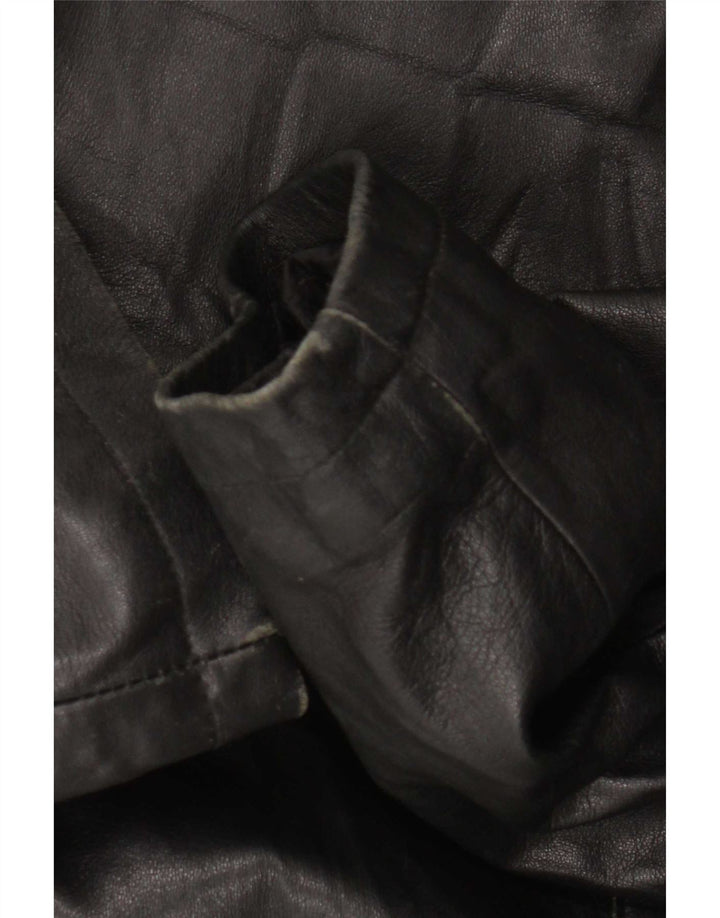 Vintage hombres cuero abrigo Reino Unido 42 XL negro