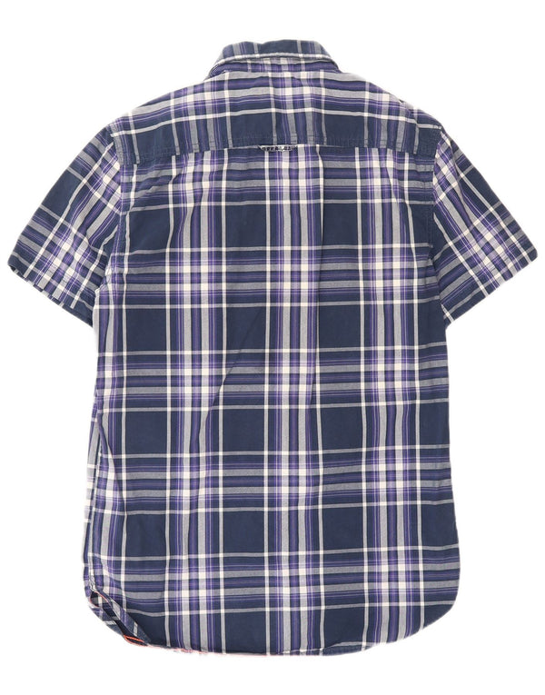 Camisa Superdry Hombre De Manga Corta De Algodón A Cuadros Azul Marino Medio