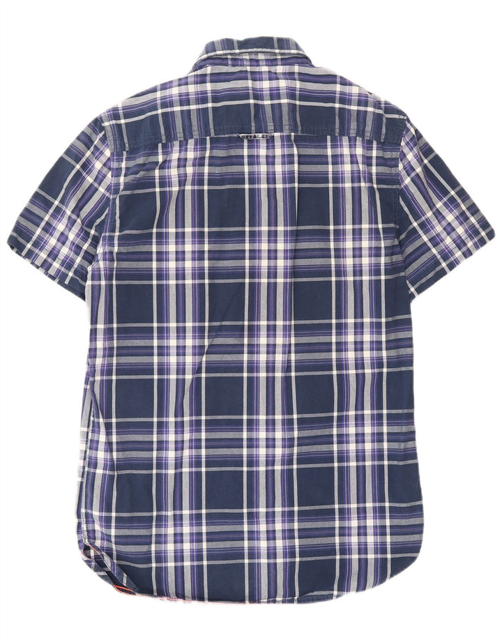 Camisa Superdry Hombre De Manga Corta De Algodón A Cuadros Azul Marino Medio