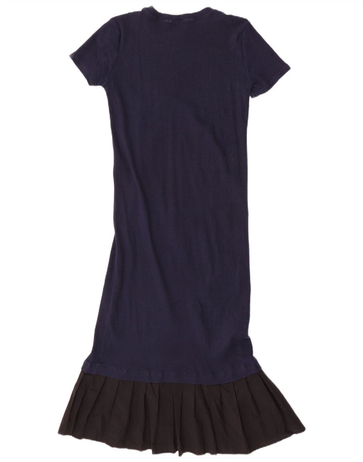 Zara Mujer Maxi Vestido UK 42 Medio Azul Marino Algodón