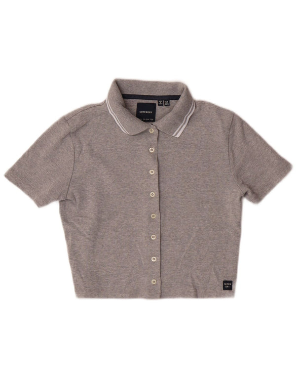 Superdry Blusa corta de manga corta para mujer UK 6 XS Algodón moteado gris