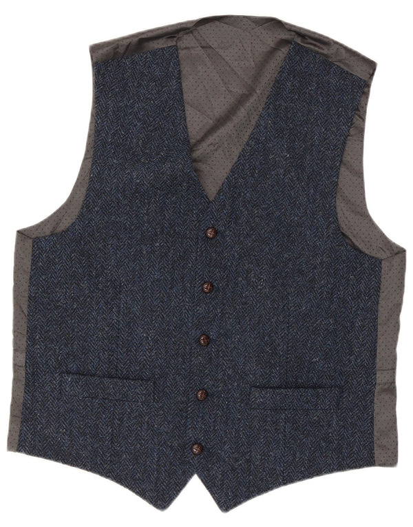 Harris Tweed Chaleco para hombre Lana nueva en espiga azul pequeña