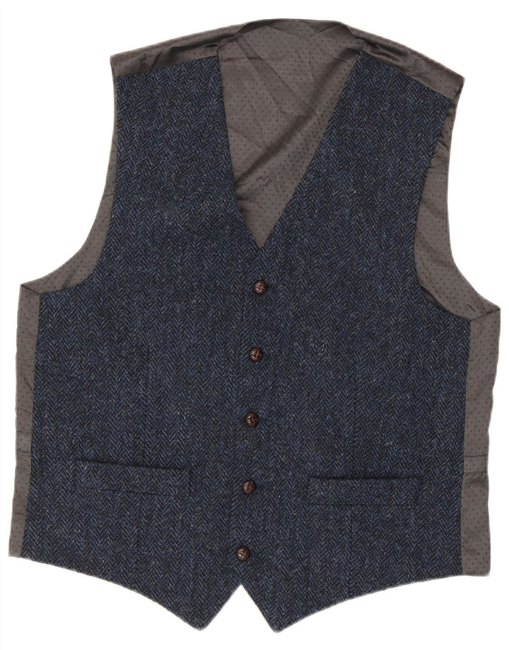 Harris Tweed Chaleco para hombre Lana nueva en espiga azul pequeña