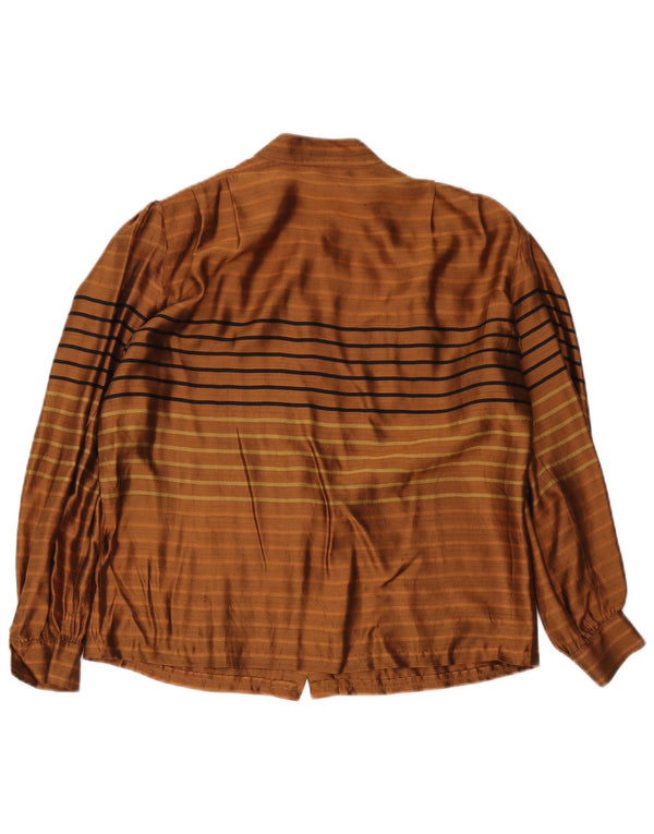 Vintage mujer camisa blusa Reino Unido 14 grande marrón rayas