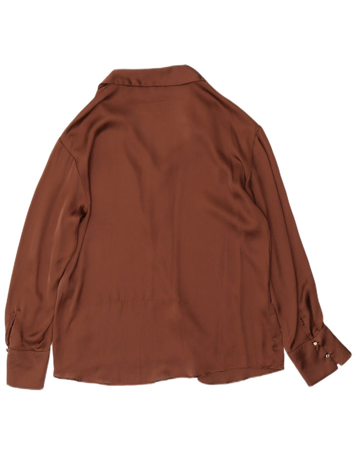 ZARA Mujer Blusa Camisera Extragrande UK 40 Small Marrón Poliéster
