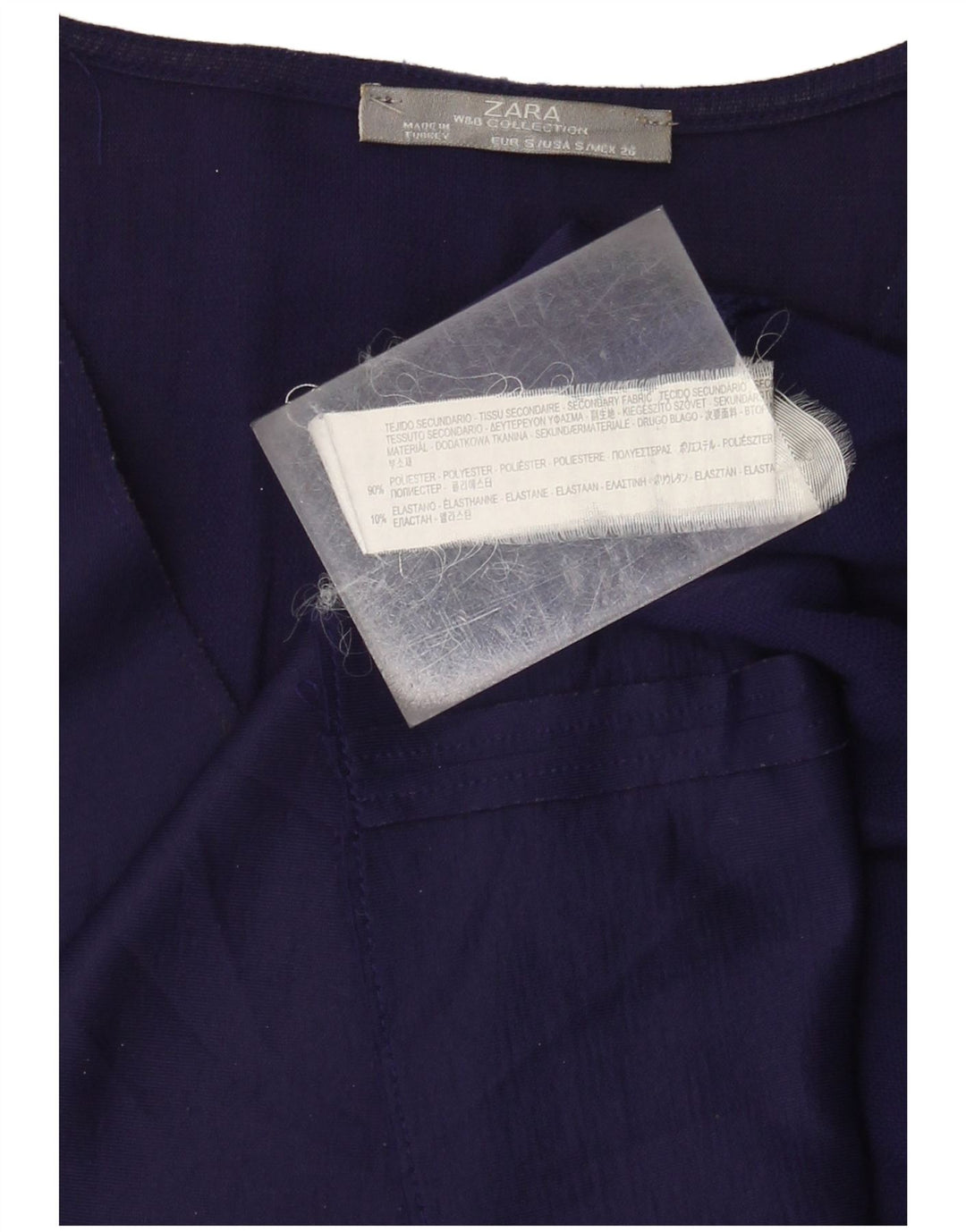 Zara Mujer Blusa Top UK 10 Small Azul Marino Poliéster