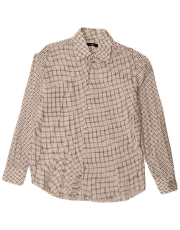 Camisa Hugo Boss Hombre Talla 41 16 Algodón Cuadros Blanco Grande