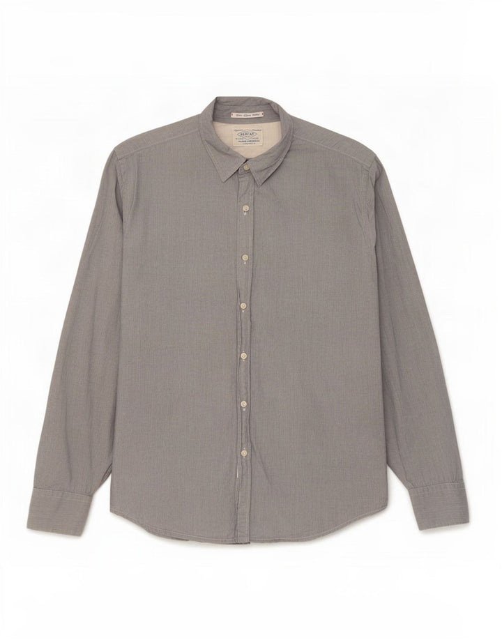 Camisa Replay Hombre Gris Medio Algodón Rayas Pintadas